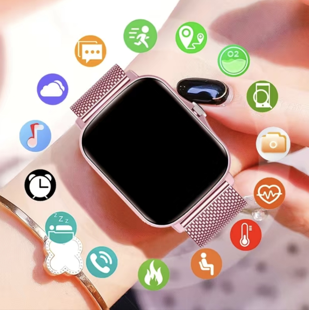 Pink Smart Watch,BT Calling for Android 1.83inch Full Touch Screen,Waterproof